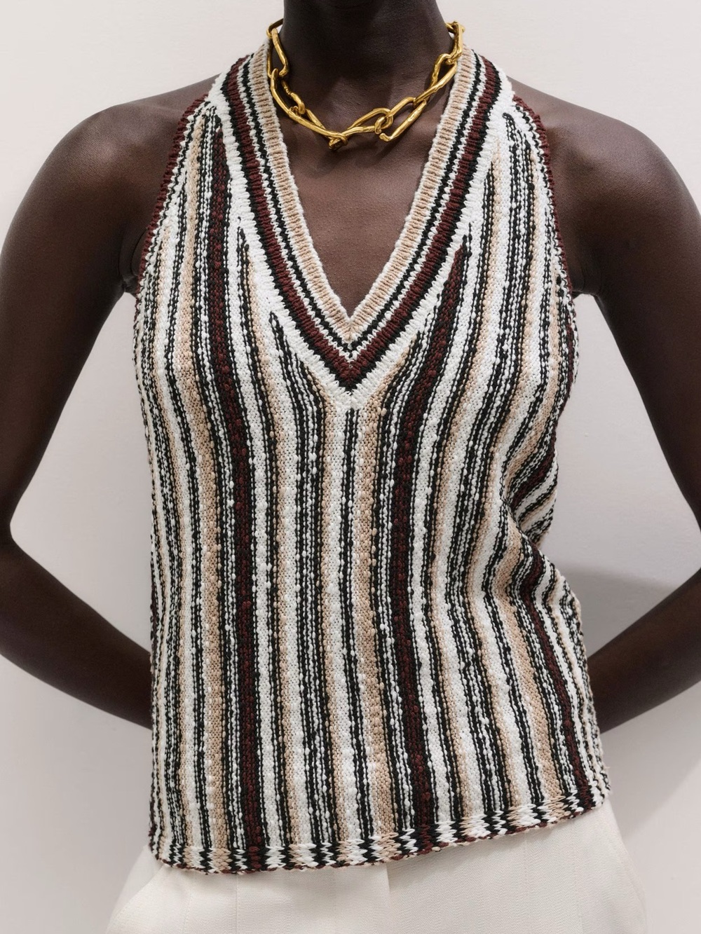 ME+EM Striped Knit Boucle Halter Top